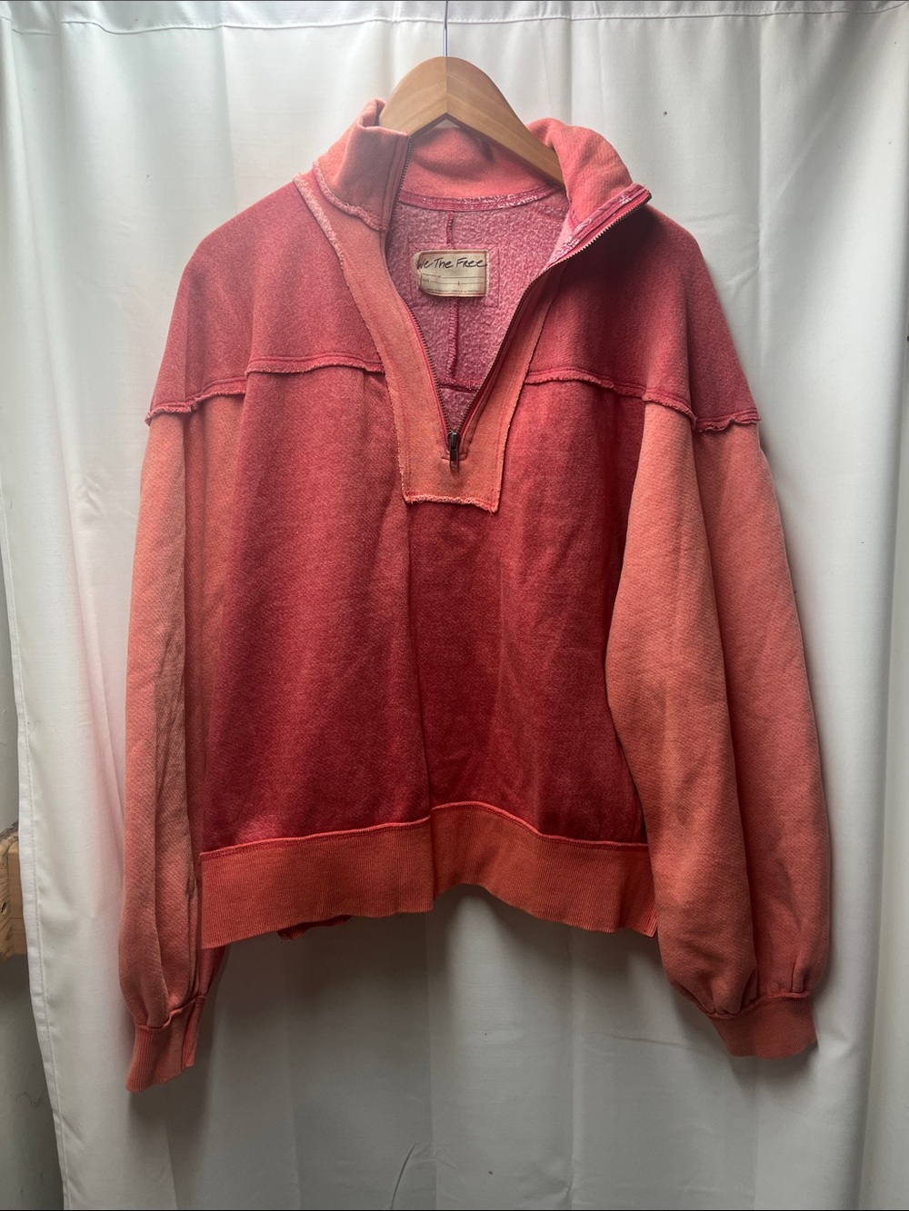 We The Free Pink Colorblock Kassey Quarter Zip Oversize Pullover Sweater- L - Picture 4 of 8